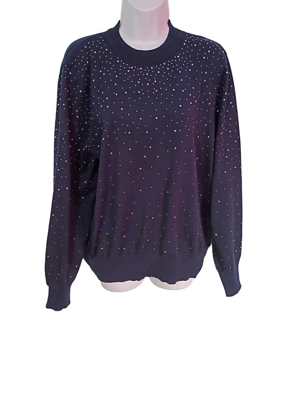 Nanette Lepore Blue Crewneck Sweater with Sparkle Studs XL - Picture 1 of 11